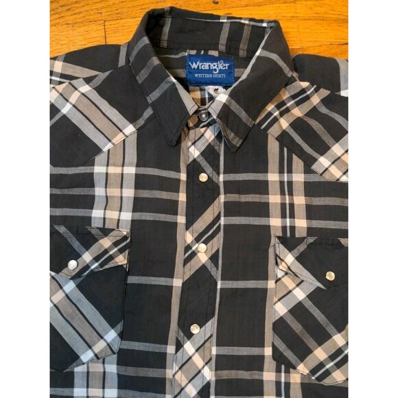 VTG Wrangler Men Black Brown Plaid Shirt Pearl Snap XL Cowboy Western Rodeo EUC - Picture 5 of 10